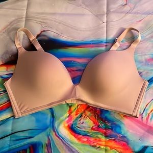 Nude bra; red bra; no underwire; size 36C; lightly worn